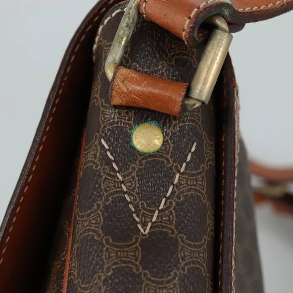 CELINE Macadam Canvas Shoulder Bag Pvc Leather Brown Gold - Picture 14 of 16